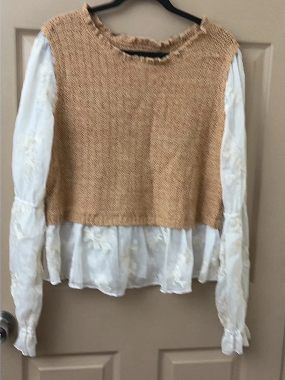 Anthropologie Layered knit Twofer Vest embroidered lace Romantic Boho top